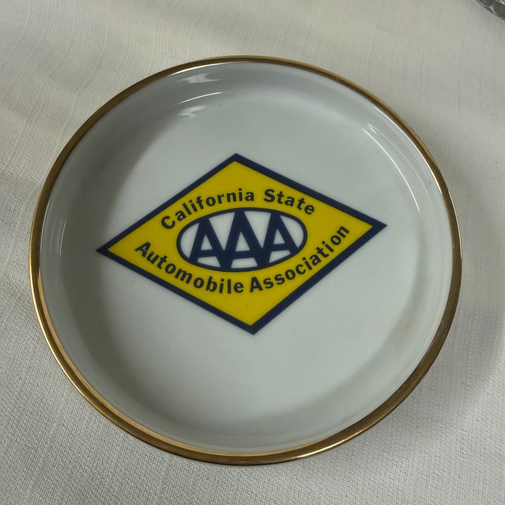 Vintage AAA California State Automobile Association Porcelain Trinket Dish Gold